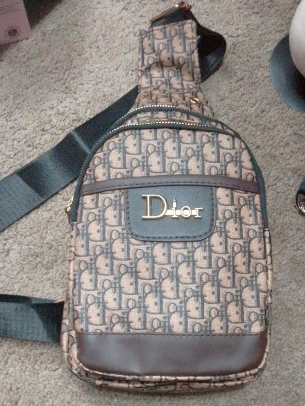 Dior Beige and Brown Monogram Belt/Sling Bag with Gold Logo